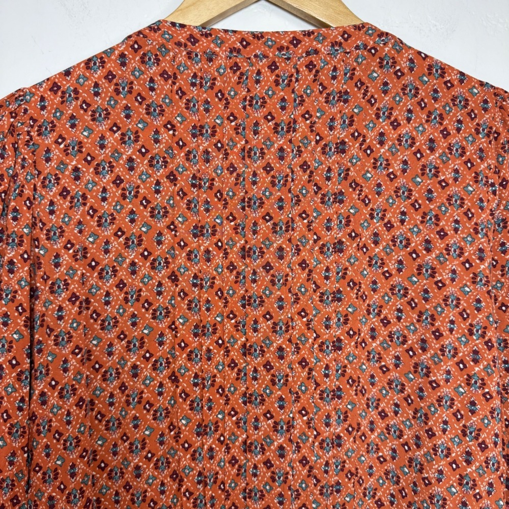 Maeve Anthropologie Mixed Print Blouse Sz 4 Orange Lace Bib Boho Ruffle Peasant - Picture 9 of 14